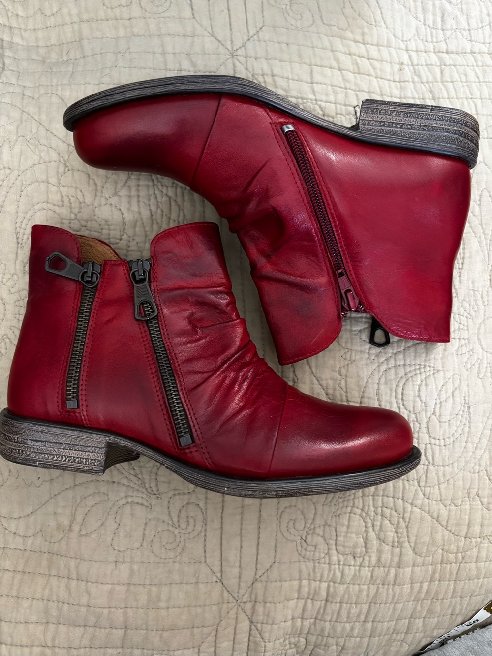 Miz Mooz Logic Red Leather Slouch Bootie